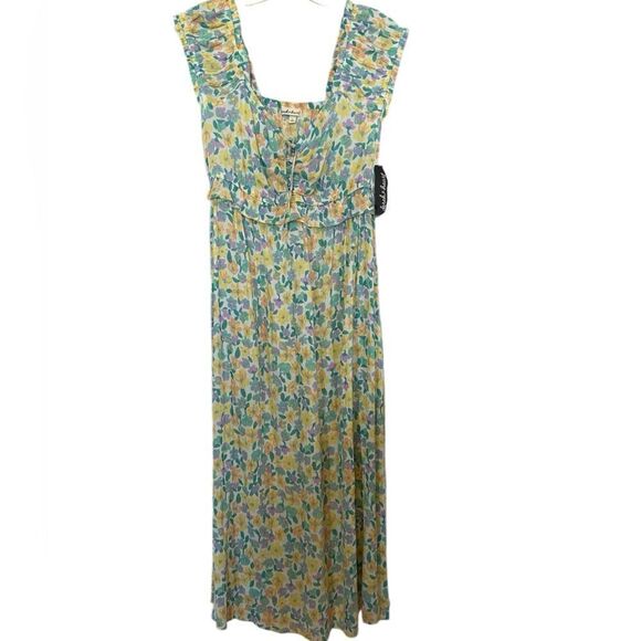 Derek Heart Y2K Milkmaid Ruffle Romantic Pastel Floral Maxi Dress - Picture 1 of 10